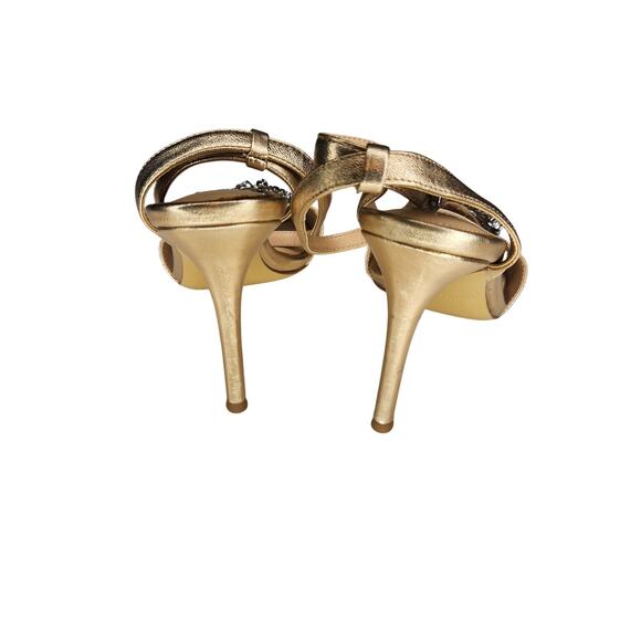 Charles David Rose Gold High Heel Sandal Square Toe Rhinestones Leather - Picture 5 of 6